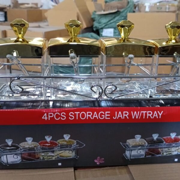 Storage Jar Set with 4 Jars Lids Tray and 4 Spoons for Coffee Tea Sugar  Kitchen Use