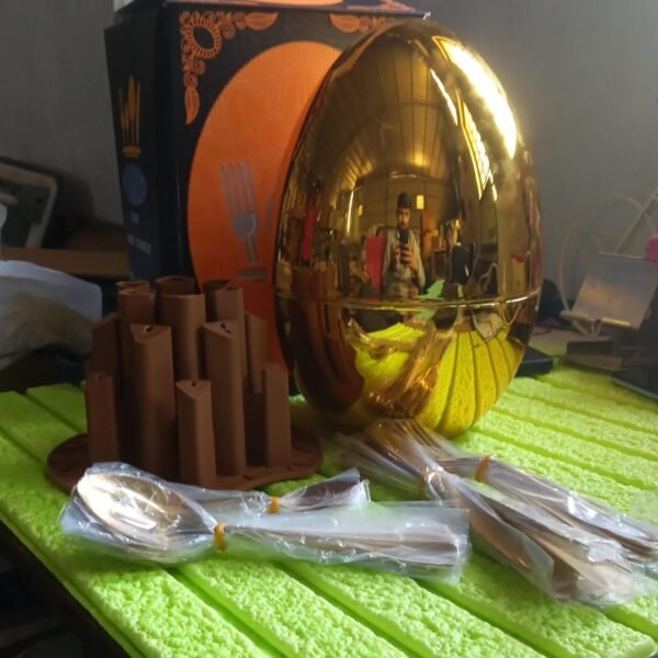 Premium Cutlery Set 24 Pcs with Oval Shaped Stand  (Golden / 24 pcs set)