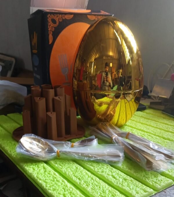 Premium Cutlery Set 24 Pcs with Oval Shaped Stand  (Golden / 24 pcs set)