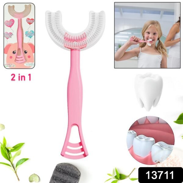 c86aa5e4-a779-478c-8fe0-b10d9e22d928.jpg 2 In1 U-Shape Silicone Manual Toothbrush & Tongue Scraper Cleaner Brush (1 Pc)