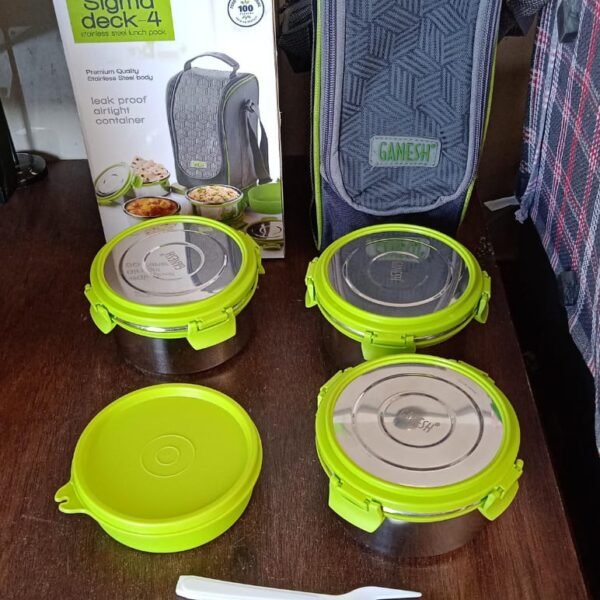 Stainless Steel Tiffin Lunch Box Container / Dabba with 4 Side Clip Lock Lid