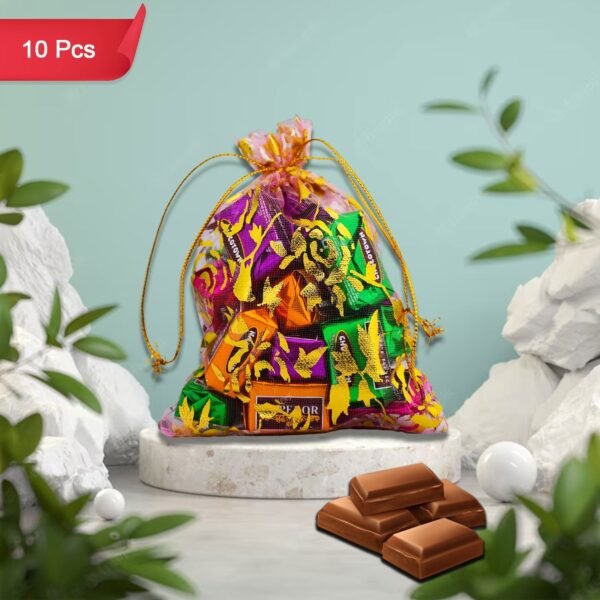 Decorative Gift Potli with 10 Premium Chocolates – Reusable Festive Return Gift Hamper