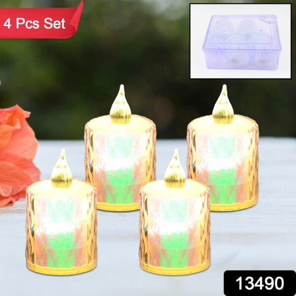 cd57c4e4-52a3-407c-a283-9fc4844d769a.jpg 4 Pc Flameless and Smokeless Decorative Melting Candles LED Tea Light, Diwali