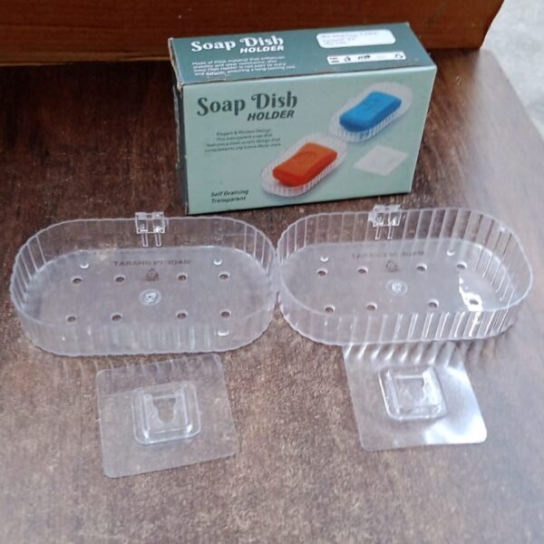 Self Adhesive Transparent Wall Mounted Soap Dish Holder (2 Pc)