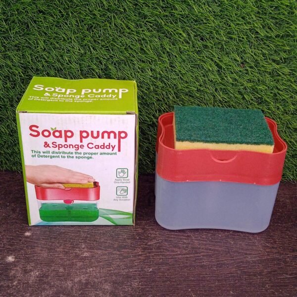 2-in-1 Liquid Soap Dispenser on Countertop with Sponge Holder