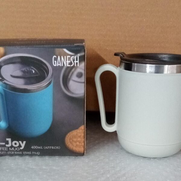 Ganesh Stainless Steel Coffee Mug with heat resistant mug lid. Approx 400Ml mug