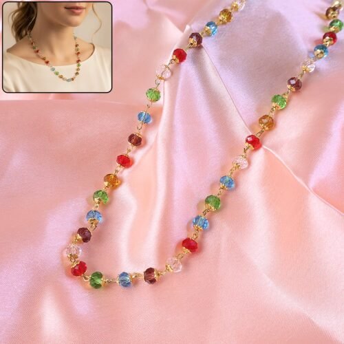 Multicolour Crystal Beaded Necklace with Gold-Tone Links (1Pc)