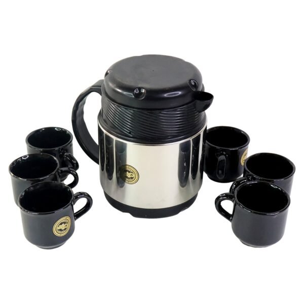 Tea and Coffee Thermos Flask and 6 Ceramic Cups (1 Set)