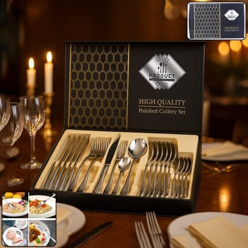 cutleryset-WOSKU-01.jpg Premium Stainless Steel Polished Cutlery Set (24 Pc)