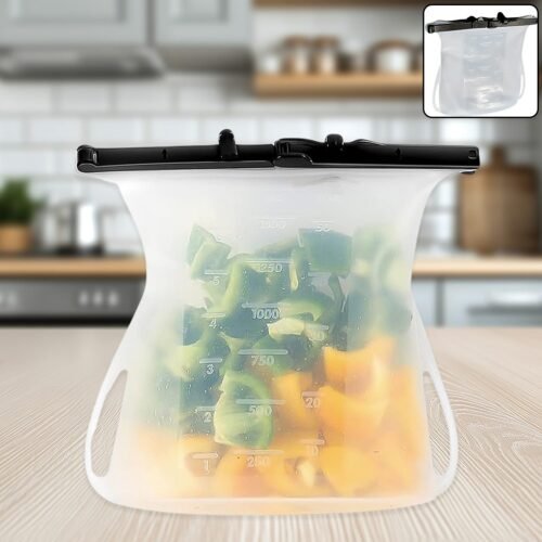 Silicone Food Bag – Leakproof, Flat Bottom, BPA-Free, Microwave & Dishwasher Safe
