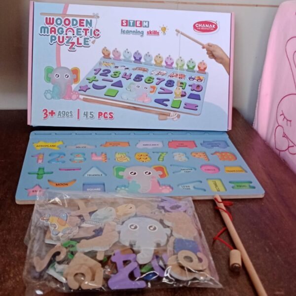 Wooden Number Puzzle Match Board and magnetic rod