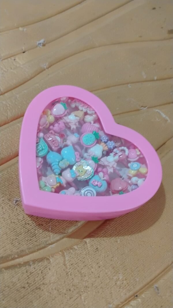 Adorable Playful Decorative Rings Children In Heart Shaped Storage Box (35 Pcs Aprpox