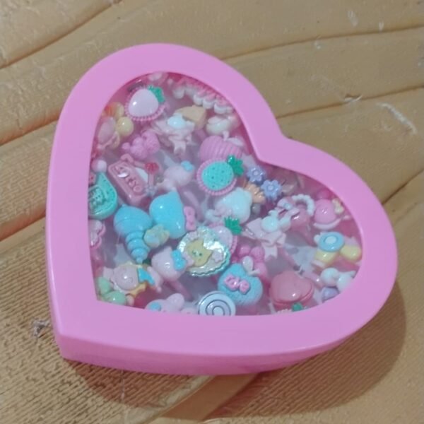 Adorable Playful Decorative Rings Children In Heart Shaped Storage Box (35 Pcs Aprpox