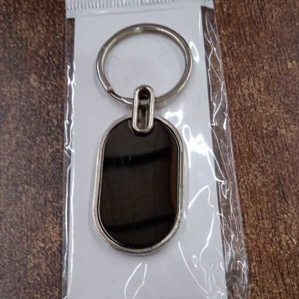 Elegant Black & Silver Oval Metal Keychain (1 Pc)
