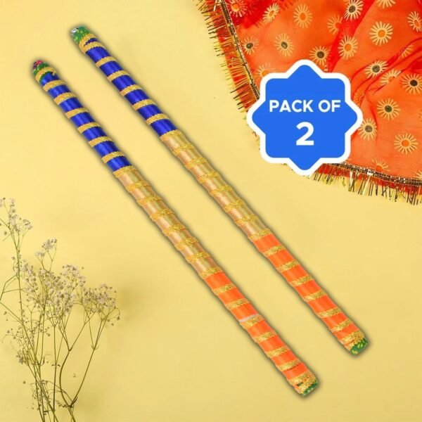Traditional Decorative Dandiya Sticks Pair for Navratri, Garba (2 Pc)