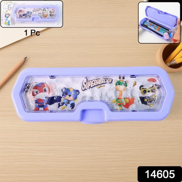 db74cd86-7575-4cb5-b50e-07ced1b69b21.jpg Cartoon Character Printed Plastic Pencil Box with Built-in Maze Puzzle Game (1 Pc)