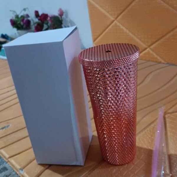 Studded Cup Tumbler Straw Lid - Plastic Double Walled Cold Cup for iced Coffee