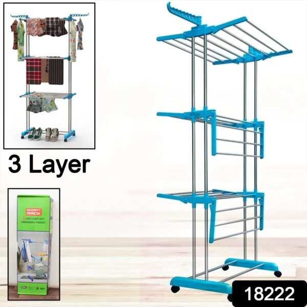 Premium Heavy Duty Stainless Steel 3 Layer Foldable Cloth Drying Stand (1 Set)