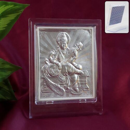 decorative-photo-frame-01_680158e2-3b2b-4a9f-8f27-5576e2b652fa.jpg Elegant Silver Saraswati Maa Photo Frame with Stand (1 Pc)