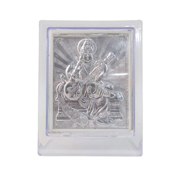 decorative-photo-frame-05_55f0bb07-38d9-48a7-acfe-9e04b1c2cc97.jpg Elegant Silver Saraswati Maa Photo Frame with Stand (1 Pc)