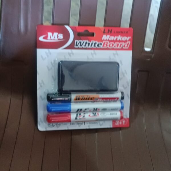 dee5efd0-cb48-4ea9-a496-3294f5121891.jpg Whiteboard Marker Set (Blue, Black, Red) with Board Duster - Pack of 4