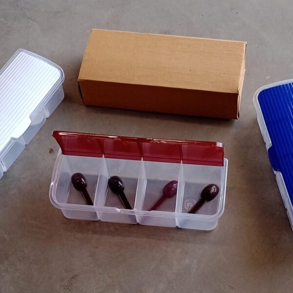 e46e796c-e861-4cdf-9507-5b451adbbee8.jpg Kitchen Multipurpose Air-tight 4 Sections Storage Containers with 4 spoon (1 Pc )