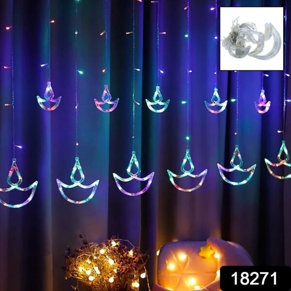 e6034140-6505-4c14-a0fd-26a88d913de4.jpg Multicolor 12 Diya Curtain String Lights (Multi Color)