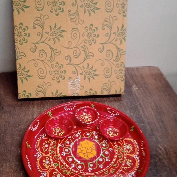 e637bfe8-802a-4250-a4c1-28d7c7bc7811.jpg Hand-Painted Decorative Pooja Thali with Ganesha Motif and Diyas