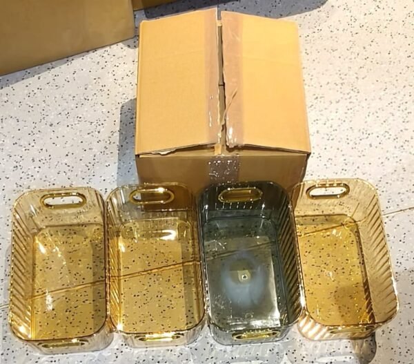 e9c86e6f-d474-4392-bba7-a1dd9549ea45.jpg Premium Ribbed Transparent Storage Basket with Gold Handle 25×14 cm 4 Pc