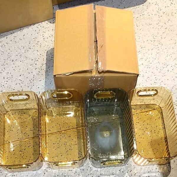 e9c86e6f-d474-4392-bba7-a1dd9549ea45.jpg Premium Ribbed Transparent Storage Basket with Gold Handle 25×14 cm 4 Pc