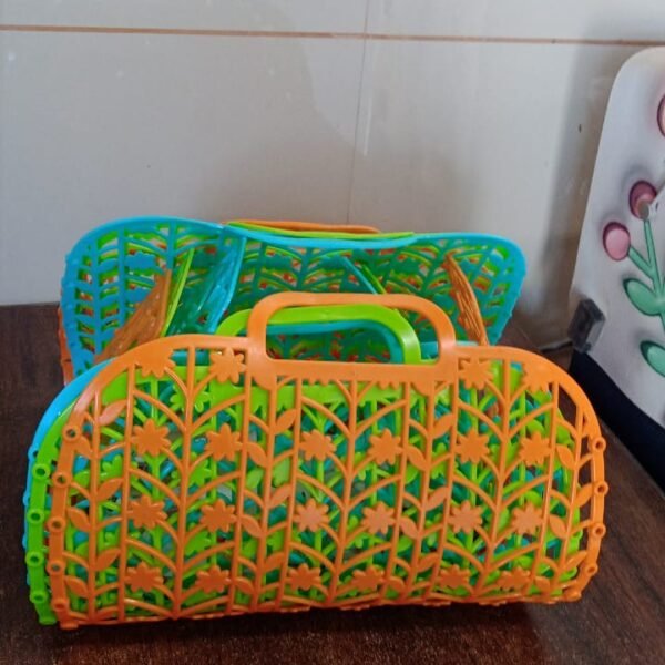 Plastic Basket Bag || Fruit & Vegetable Storage Basket (3 Pcs Set / Multicolor)