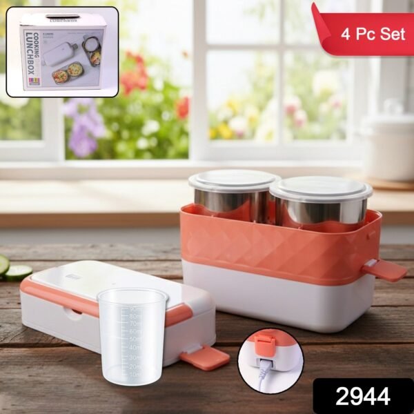 Electric Heated Lunch Box with Stainless Steel Inner Containers (1 Set)