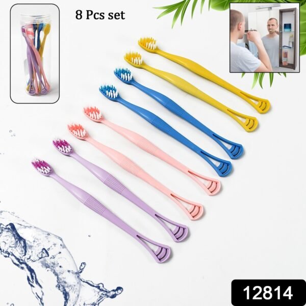 2-in-1 Tooth Brush Tongue Scraper, Soft Bristle & Long Handle (8Pcs) Soft Toothbrush