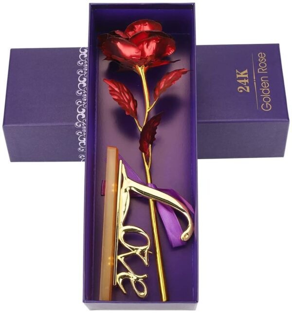 24k Gold Rose,hicoosee Gold Foil Plated Rose with LOVE Stand and Gift Box
