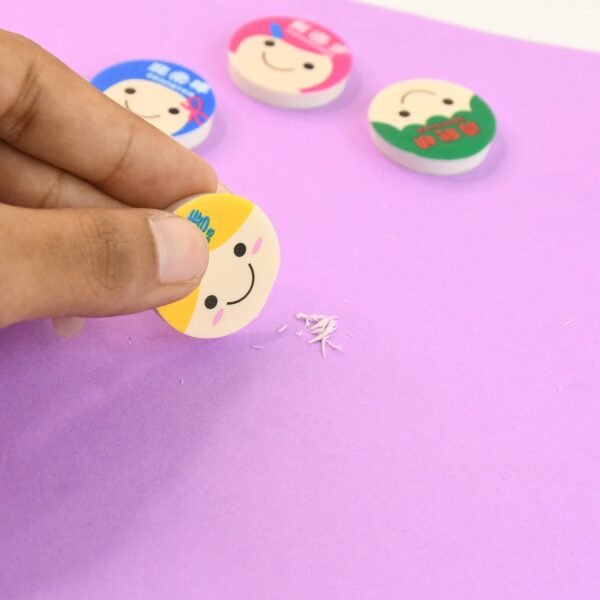Cute Cartoon Face Erasers for School & Stationery Use (4 Pc)