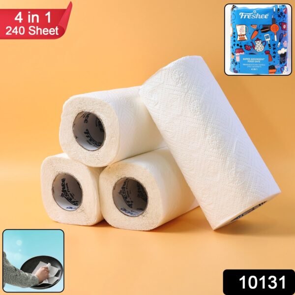Freshee Super-Absorbent Kitchen Roll 4-in-1 Paper (4 Rolls × 60 Sheets = 240 Sheets)