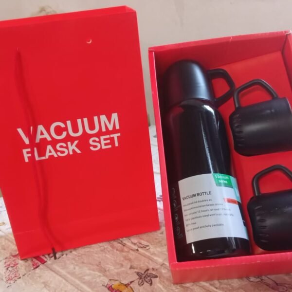 Vacuum Flask Set – Stainless Steel Thermos with 3 Cups, Approx 500ml