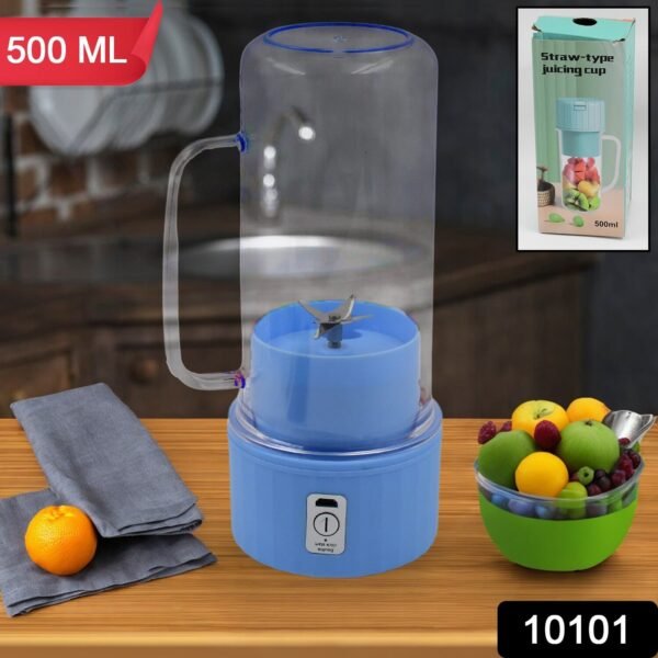 Portable Electric Juicer with Handle & Straw – USB Rechargeable, 6 Blades (500 ML)