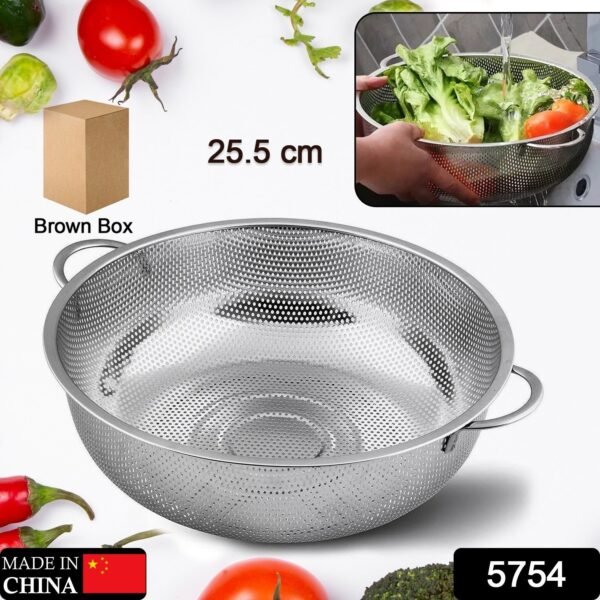 f89c432a-95e6-43b6-a09d-60260d1e2e3f.jpg Stainless Steel Colander with Handle, Large Strainer Basket for Kitchen (25.5 cm)