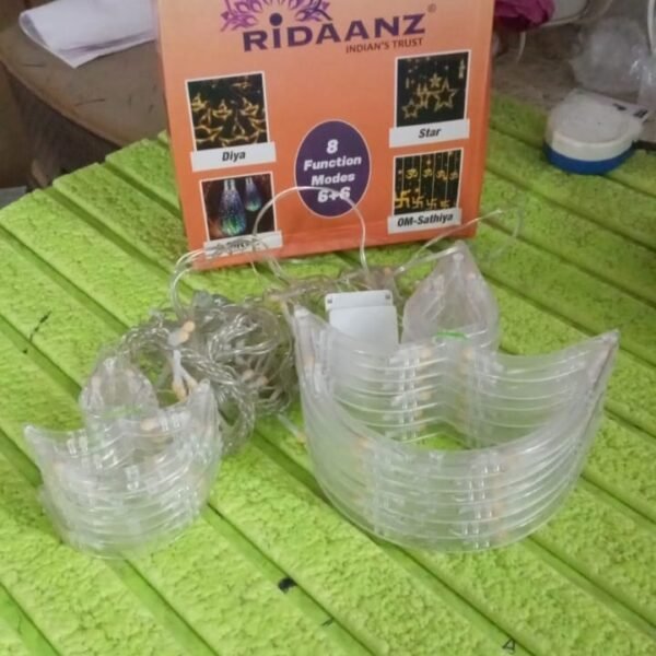 12 Diya Curtain String Lights, Window Curtain Lights (White Color)