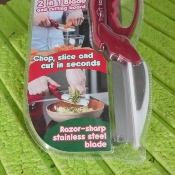2-in-1 Kitchen Scissor – Spring Locking Knife & Chopping Board (1 Pc)
