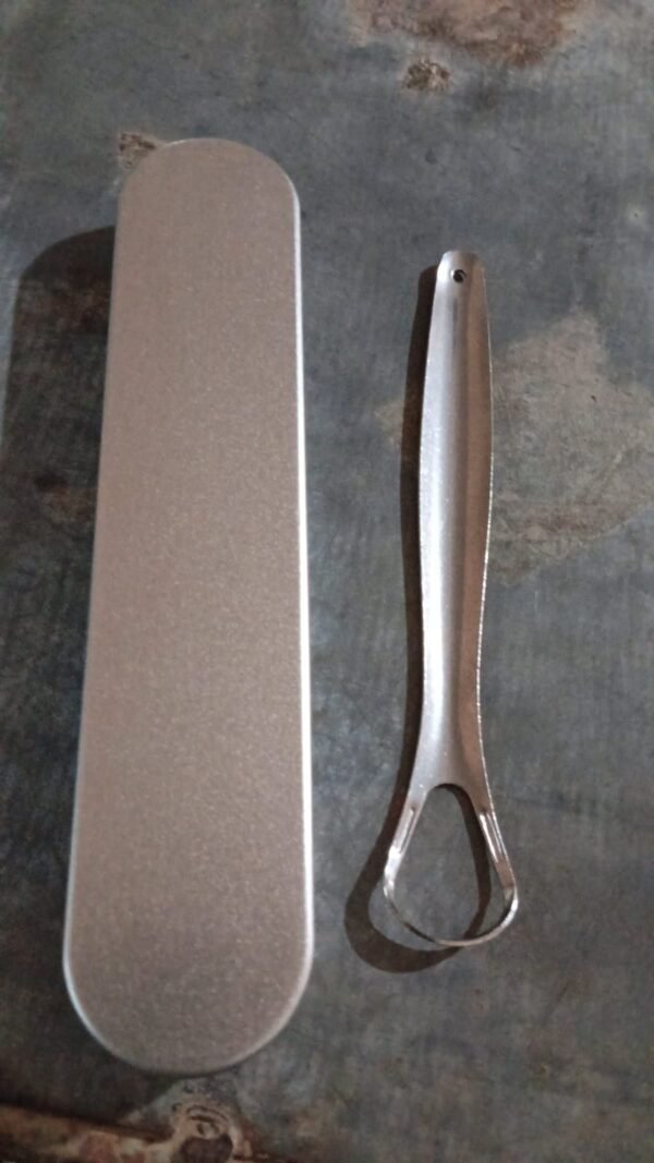 fbcfe231-eb49-41af-894a-3b612ff59f64.jpg Stainless Steel Tongue Scraper Bad Breath & Oral Hygiene, Metal Case Included (1 Pc)