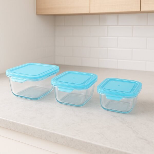 Premium Quality 3-Piece Square Glass Food Storage Container / Bowl Set