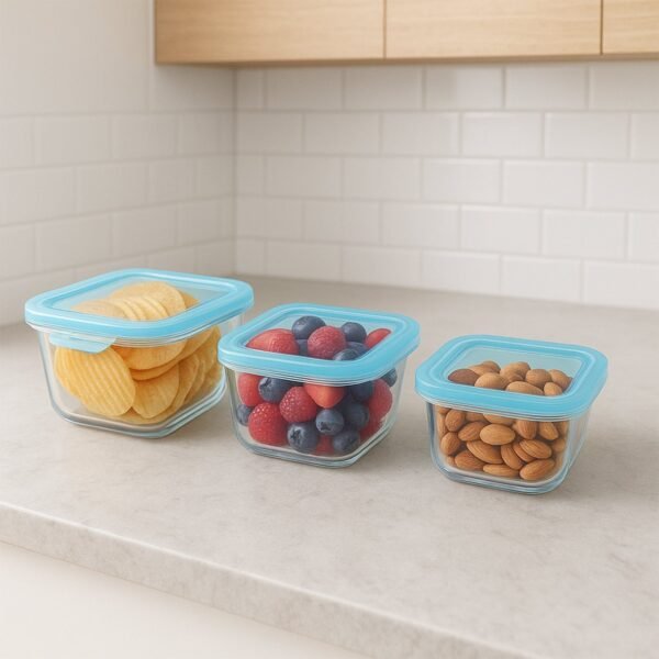 Premium Quality 3-Piece Square Glass Food Storage Container / Bowl Set