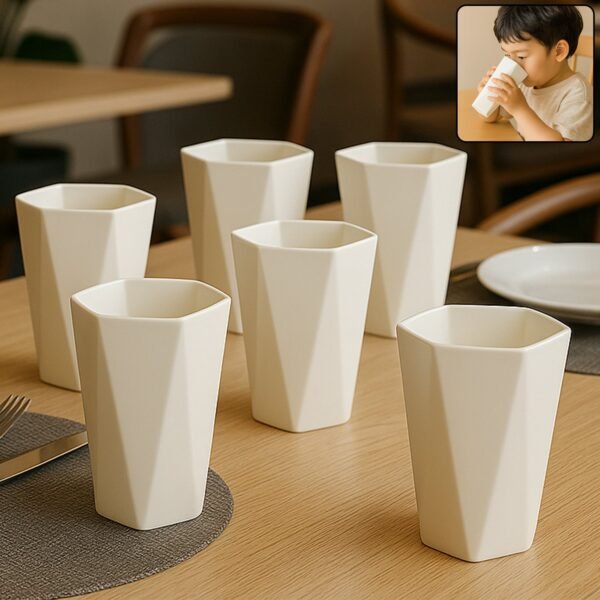 Hexagon Shape Plastic Drinking Glass Set (6 Pc)