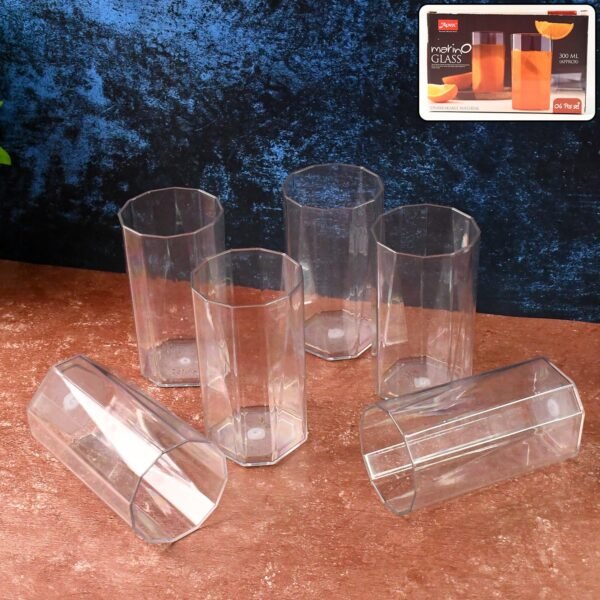 Apex Merino N’ Glass Unbreakable Plastic Drinking Glass Set (6Pc/300ml) Approx