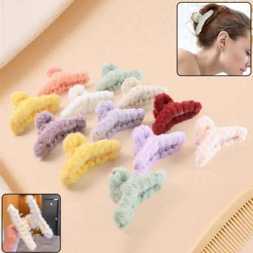 hair-clips-01_907cc257-11e0-496c-9997-6a74602e6c92.jpg Premium Soft Fur Coated Hair Clutcher Clip Set (12 Pc)