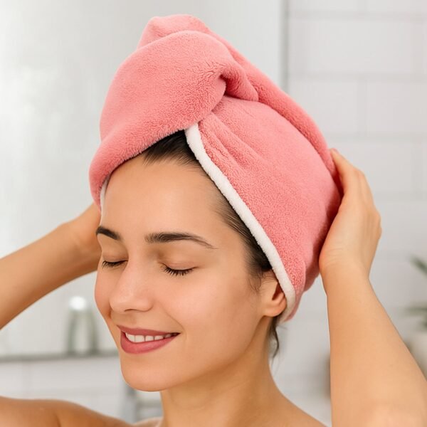 hairdryingtowel2-02.jpg Soft Microfiber Hair Drying Towel Cap with Button Loop (1 Pc)