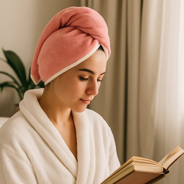 hairdryingtowel2-05.jpg Soft Microfiber Hair Drying Towel Cap with Button Loop (1 Pc)