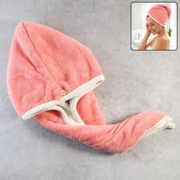 hairdryingtowel2-WOSKU-01.jpg Soft Microfiber Hair Drying Towel Cap with Button Loop (1 Pc)